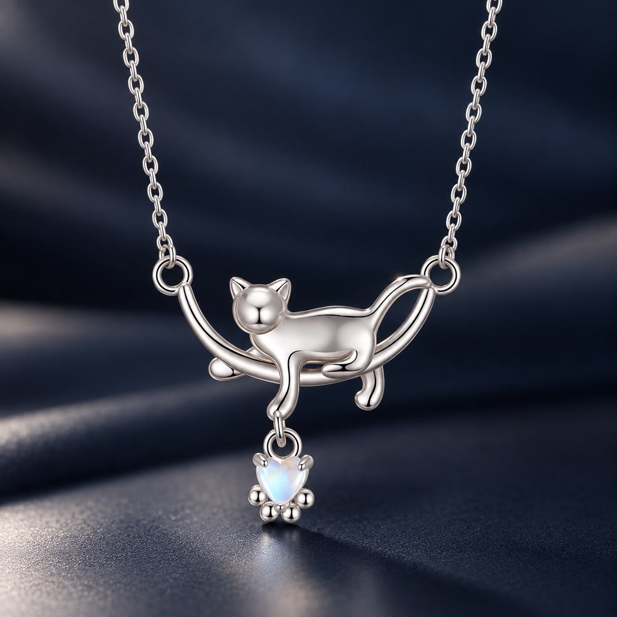 925 Sterling Silver White Gold Plated Moonstone 40+5cm Necklace for Women