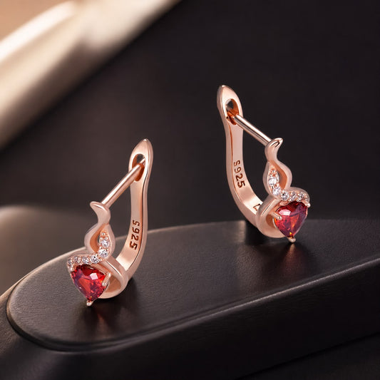 925 Sterling Silver Rose Gold Plated Earrings with CZ in Pavé Setting - view 2