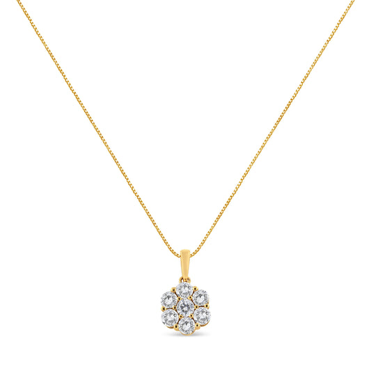 Collar con colgante de oro amarillo de 14K con 2,00 quilates de diamantes redondos talla brillante, en racimo de 7 flores, 45,7 cm (color H-I, claridad SI2-I1)