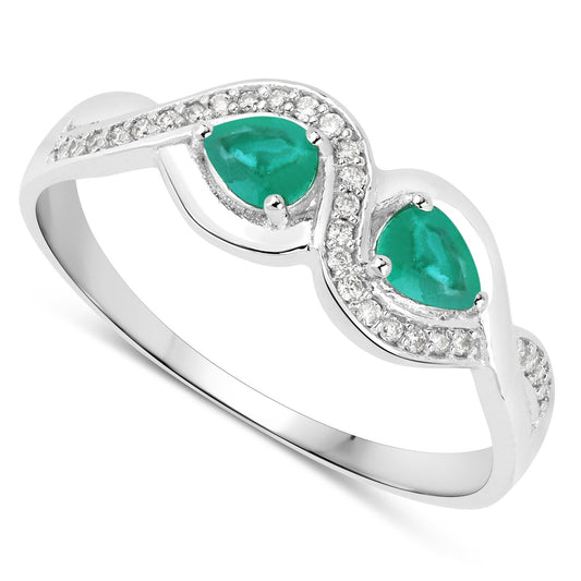 Anillo de oro blanco de 14K con esmeralda zambiana auténtica de 0,35 quilates y diamantes blancos