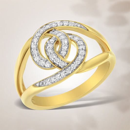 Anillo de oro amarillo de 14 quilates chapado en plata de ley .925 con diamantes de 0,25 quilates engastados en bucles entrelazados de vástago abierto (Color I-J, Claridad I1-I2) - Talla 7