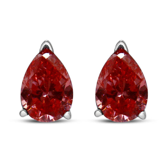 Pendientes de tuerca solitarios tipo martini de oro blanco de 14K con diamante rosa de pera creado en laboratorio de 1/2 quilate engarzado con 3 puntas (color rosa, claridad VS2-SI1)