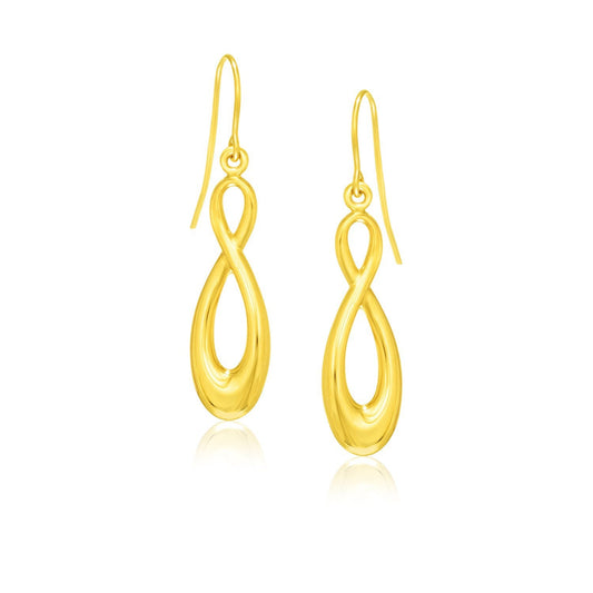 Pendientes de oro amarillo de 14 quilates pulidos con diseño de infinito