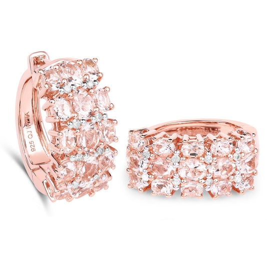 14K Rose Gold Plated 5.94 Carat Genuine Morganite and White Diamond .925 Sterling Silver Earrings - view 2