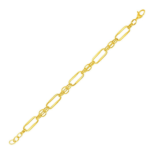 Pulsera de oro amarillo de 14k con eslabones ovales rectangulares pulidos