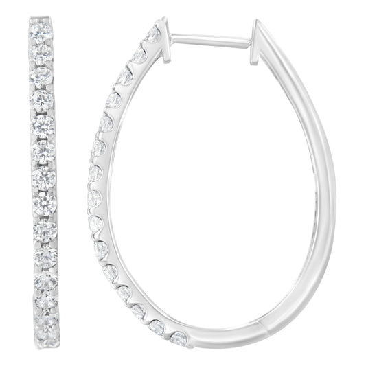 Pendientes de aro con bisagras de oro blanco de 14 quilates con diamantes de corte brillante redondo de 2,0 quilates totales (color I-J, claridad I1-I2)