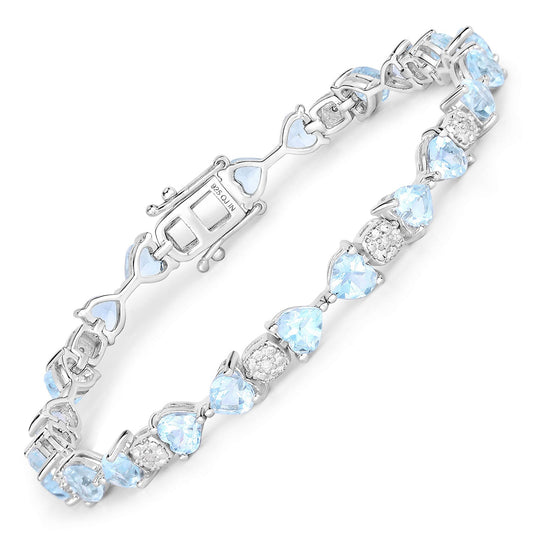 Pulsera de plata de ley .925 con topacio azul auténtico y diamantes blancos de 11,10 quilates