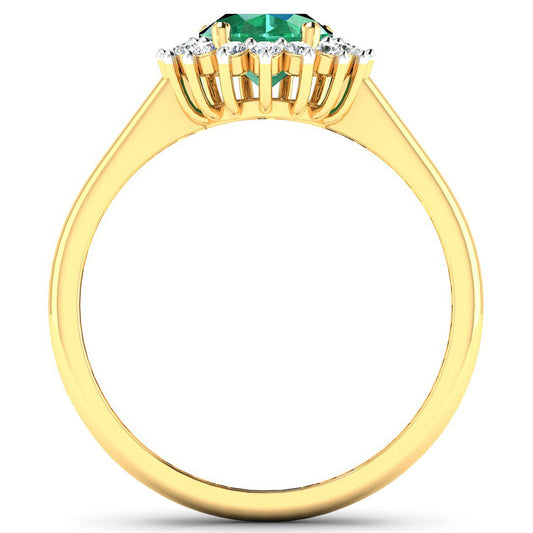 Anillo de oro amarillo de 14 quilates con auténtica esmeralda zambiana de 1,87 quilates y diamantes blancos