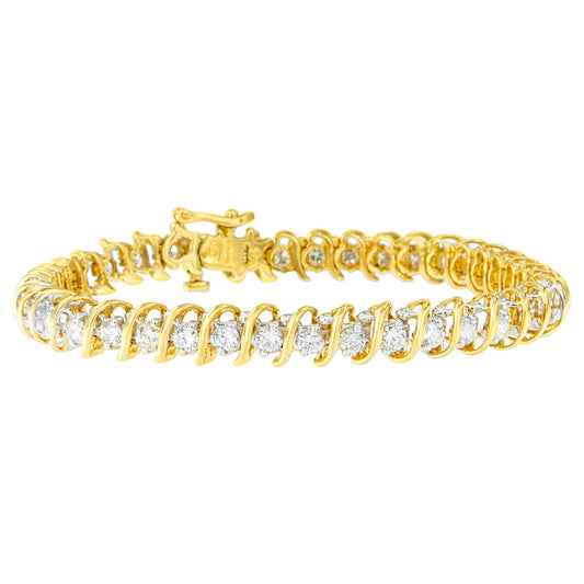 Pulsera de tenis de oro amarillo de 18 quilates con diamantes redondos de 4,0 quilates, eslabón en S, 7 pulgadas (color I-J, claridad SI1-SI2)