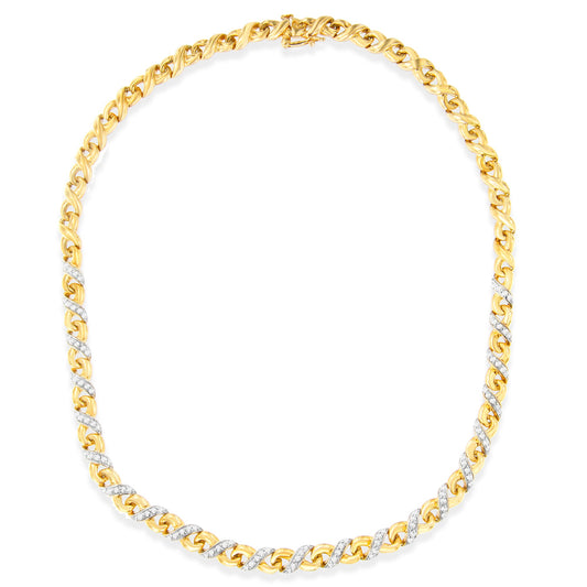 Collar de oro amarillo de 10K con colgante tipo Riviera de diamantes de 1 quilate (J-K, I2-I3)