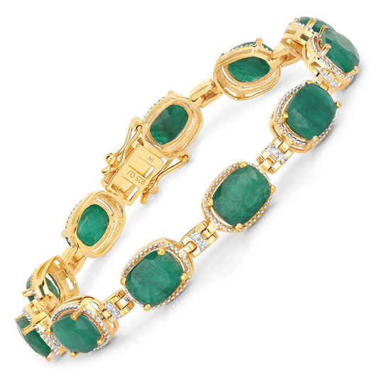 Pulsera de plata de ley .925 con esmeraldas teñidas de 15,06 quilates y diamantes blancos