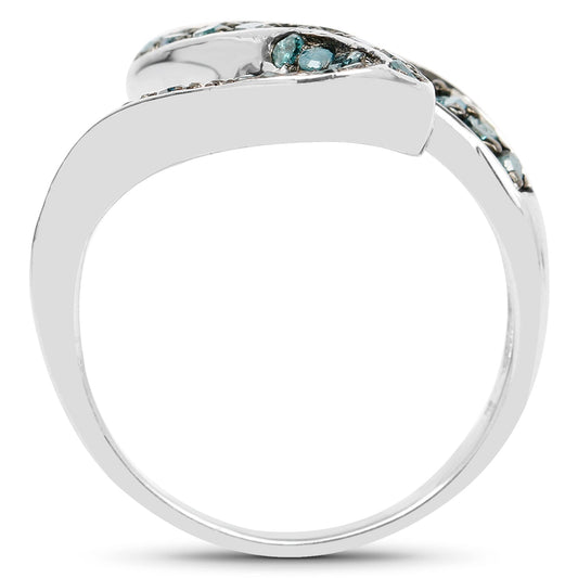 Anillo de plata de ley .925 con diamante azul auténtico de 0.76 quilates