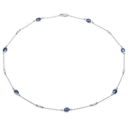 Collar de plata esterlina .925 con zafiro azul genuino de 6.43 quilates y diamantes blancos