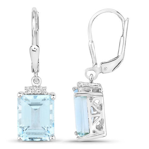 7.91 Carat Genuine Blue Topaz and White Topaz .925 Sterling Silver Earrings - view 2