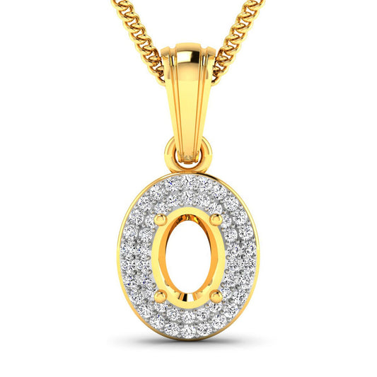 Colgante semimontado de oro amarillo de 14K con diamante blanco genuino de 0.17 quilates - capacidad para gema ovalada de 7x5 mm