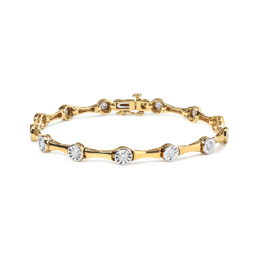 Pulsera tipo eslabón de estación con bisel de diamante engarzado "miracle" de 1,0 quilates (peso total en quilates) en plata de ley .925 chapada en oro amarillo de 10K (color H-I, claridad I3) - Talla 7"
