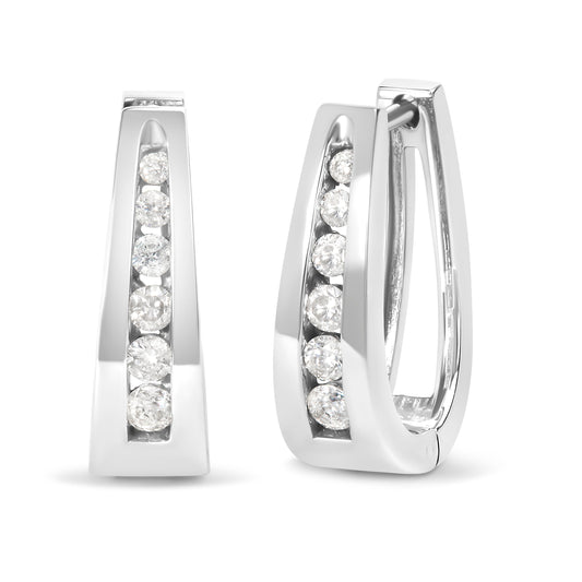14K White Gold 1/4 Cttw Channel-Set Brilliant Round-Cut Diamond Hoop Earrings (H-I Color, I1-I2 - view 2