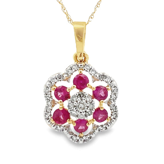 Colgantes de moda de .46ct con rubí y diamante, oro amarillo de 10KT