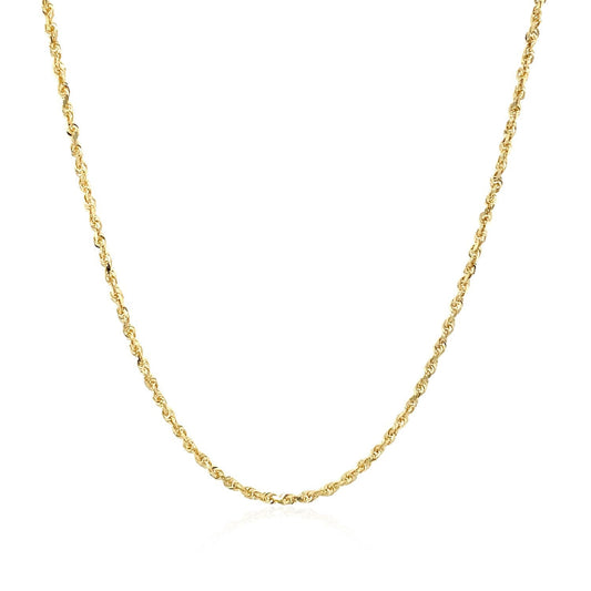 Cadena de oro amarillo macizo de 10k con diseño de cuerda y corte de diamante, 1.4mm