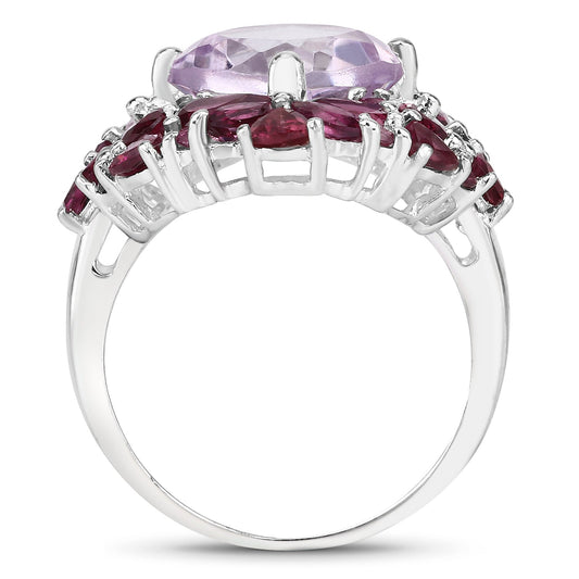 Anillo de plata de ley .925 con amatista rosa y rodolita genuinas de 8.19 quilates