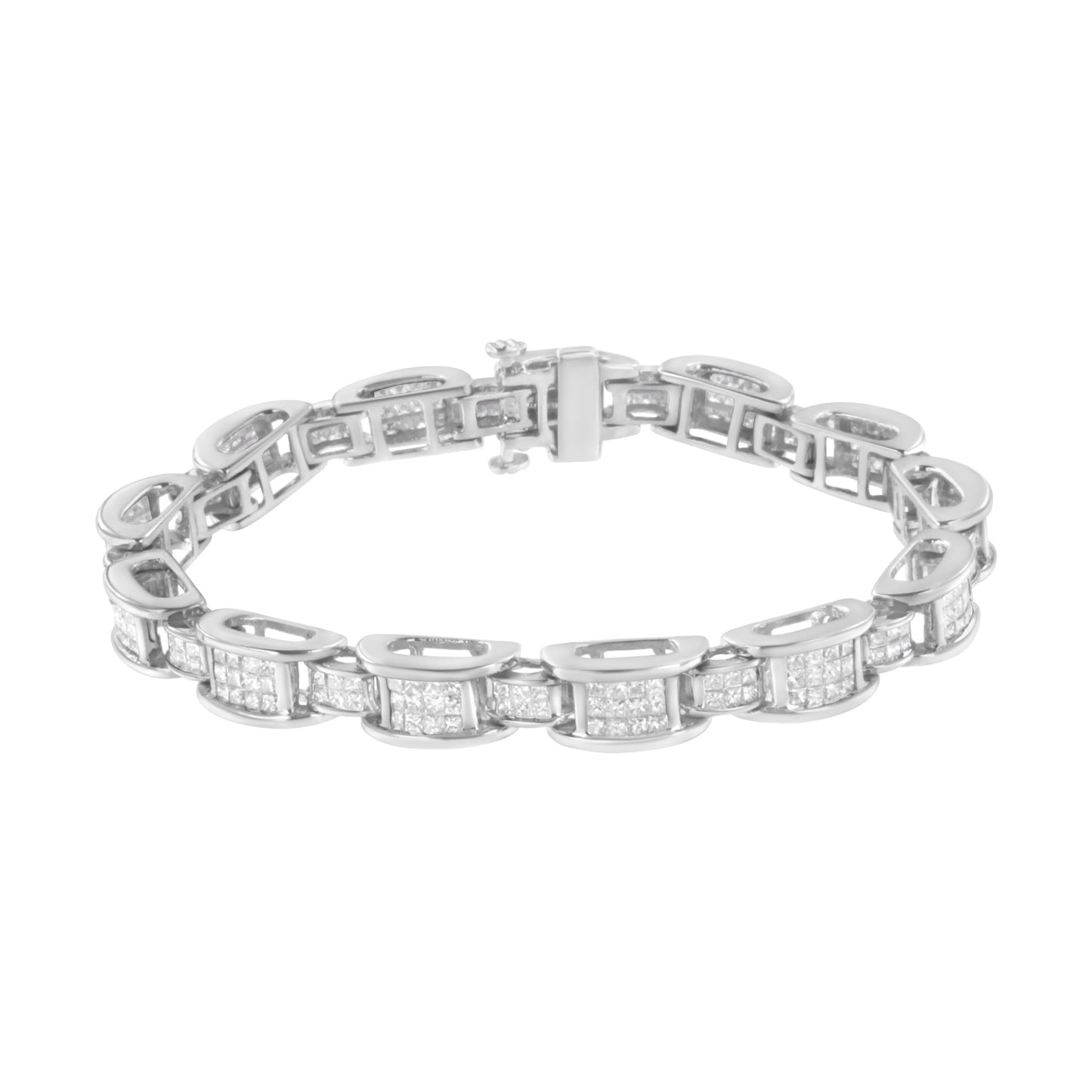 Pulsera de tenis de oro blanco de 14 quilates con diamantes de talla princesa de 5,0 quilates engastados en forma invisible con eslabones en forma de D de tamaño alterno (color H-I, claridad SI2-I1) - 7 pulgadas