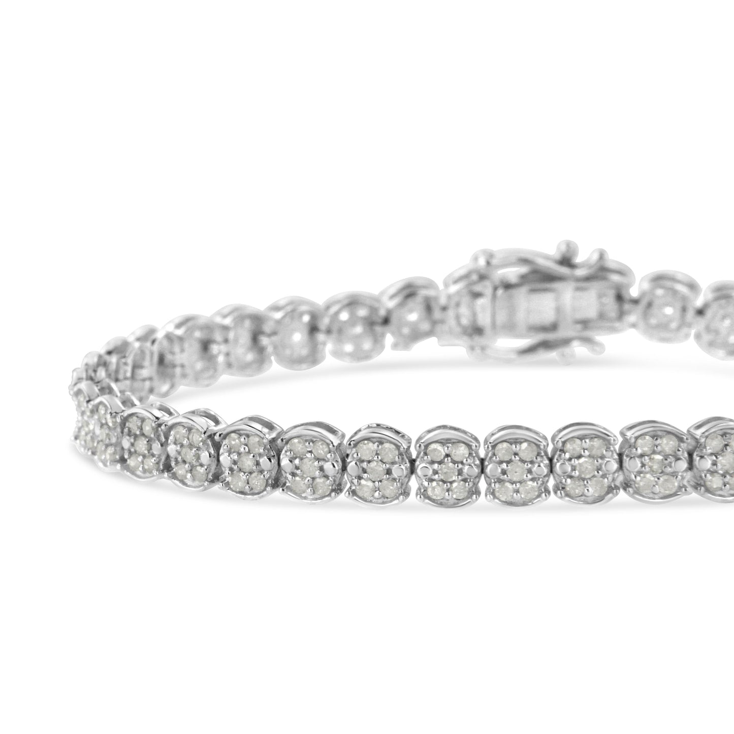Pulsera de eslabones con diamantes en racimo de plata de ley .925 de 2,0 quilates (color I-J, claridad I2-I3) - Talla 7,25"