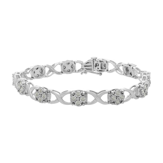 Pulsera de eslabones con candados de amor de plata de ley y diamantes talla rosa (1,00 ct. p.t., color I-J, claridad I3-Promoción)