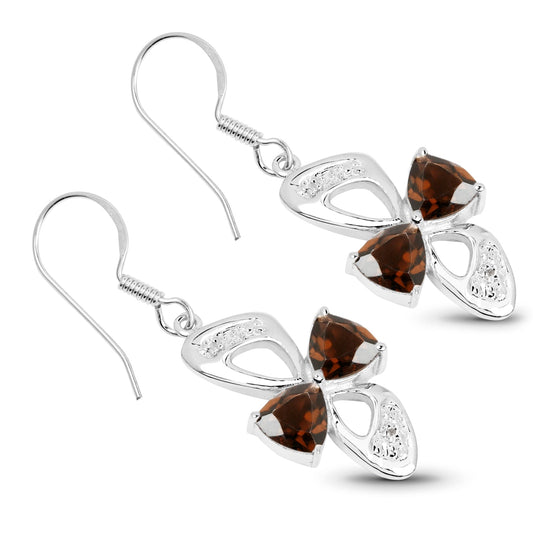 4.02 Carat Genuine Smoky Quartz and White Topaz .925 Sterling Silver Earrings - view 2