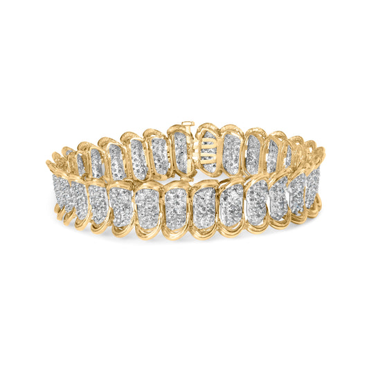 Pulsera de eslabones clásica con diamantes pavé de oro amarillo de 10 K y 4,00 Cttw de 7" (color I-J, claridad I2-I3)