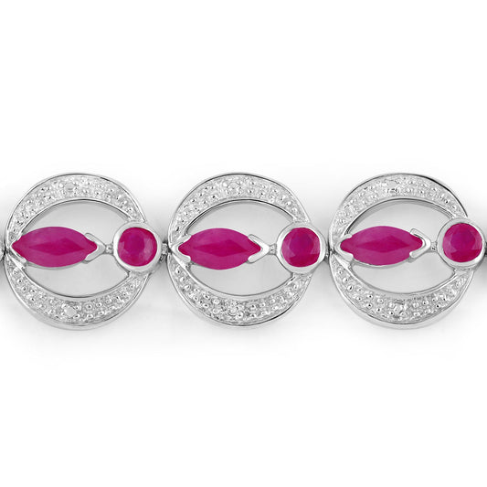 Pulsera de plata de ley .925 con rubíes genuinos de 1.65 quilates y diamantes blancos