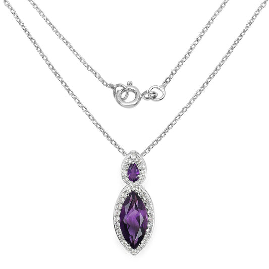 3.53 Carat Genuine Amethyst and White Topaz .925 Sterling Silver Pendant