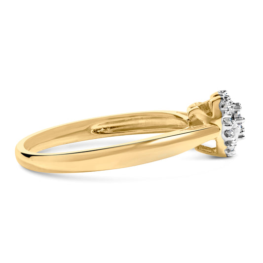 Anillo de promesa de oro amarillo de 10 quilates con diamantes de 1/10 Cttw en forma de corazón y halo
