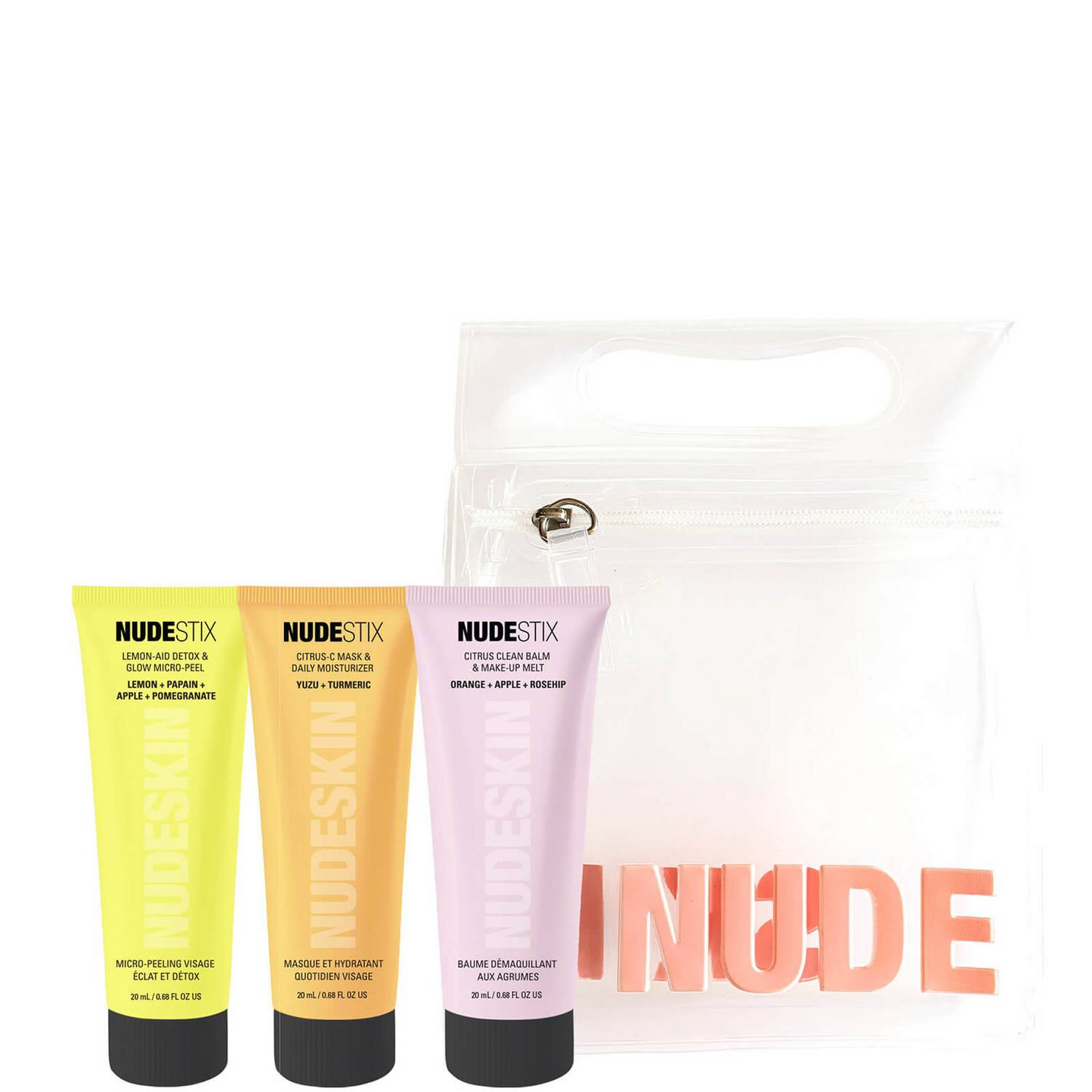3-Step Citrus Renew Set Nudestix: Lemon-Aid Detox & Glow, Paraben-Free, Anti-Dullnes, Peeling Lotion, 20 ml +