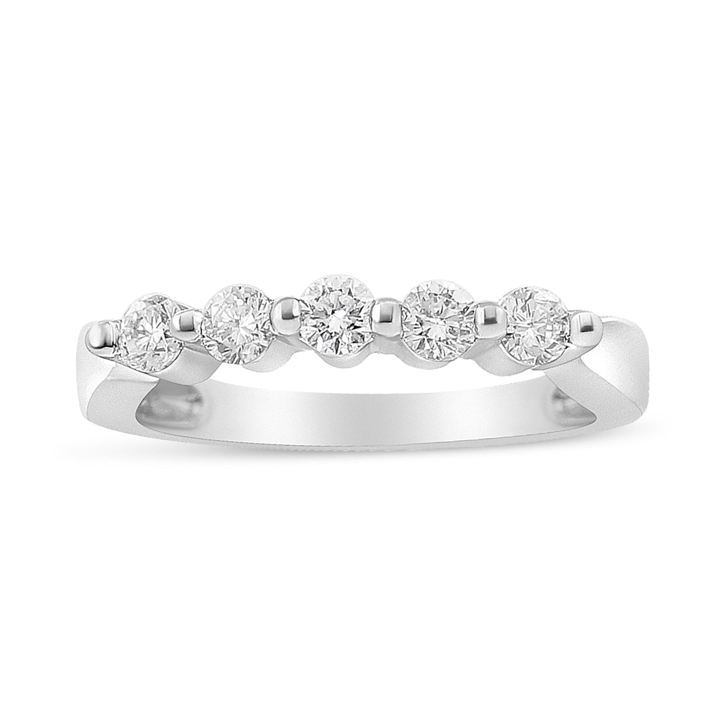 Anillo de oro blanco de 14 quilates con 5 diamantes redondos de 1/2 quilate en total (color H-I, claridad SI1-SI2), talla 7