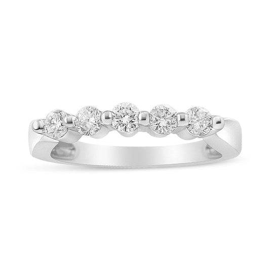 Anillo de oro blanco de 14 quilates con 5 diamantes redondos de 1/2 quilate en total (color H-I, claridad SI1-SI2), talla 7