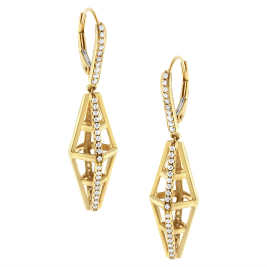 Pendientes largos colgantes geométricos de pilar con diamantes de 5/8 Cttw en oro amarillo de 14K (color G-H, claridad SI1-SI2)