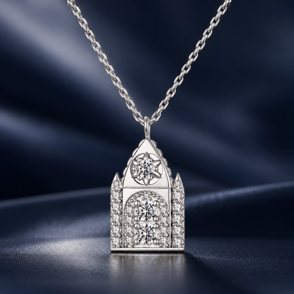 925 Sterling Silver White Gold Plated Moissanite CZ Pavé 40+5cm Necklace for Women