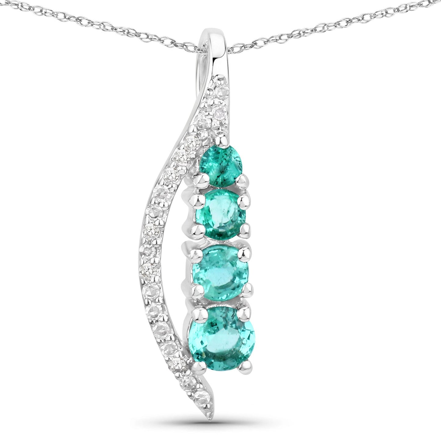 Colgante de oro blanco de 14 quilates con esmeralda zambiana auténtica de 0,34 quilates y diamantes blancos