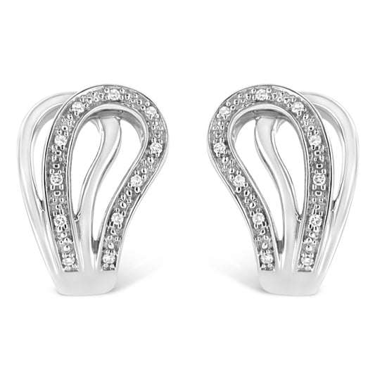 Pendientes de aro de herradura de plata de ley .925 con detalles de diamantes pavé (Color I-J, Claridad I1-I2)