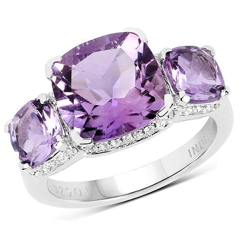 Anillo de plata de ley .925 con amatista rosa y topacio blanco genuinos de 5,85 quilates