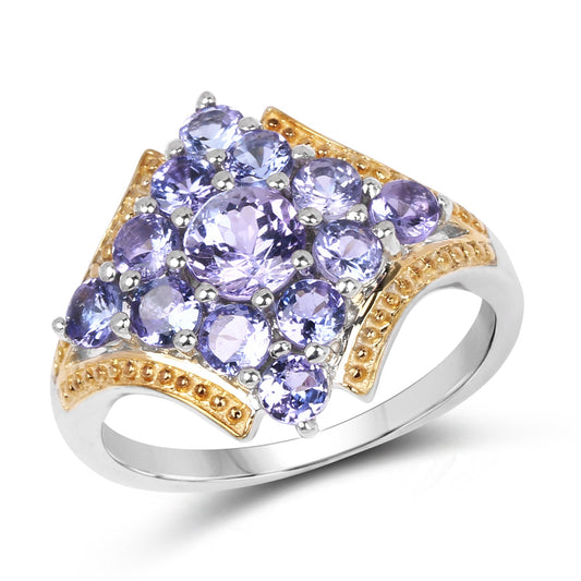 Anillo de plata de ley .925 con tanzanita genuina de 1,67 quilates en dos tonos