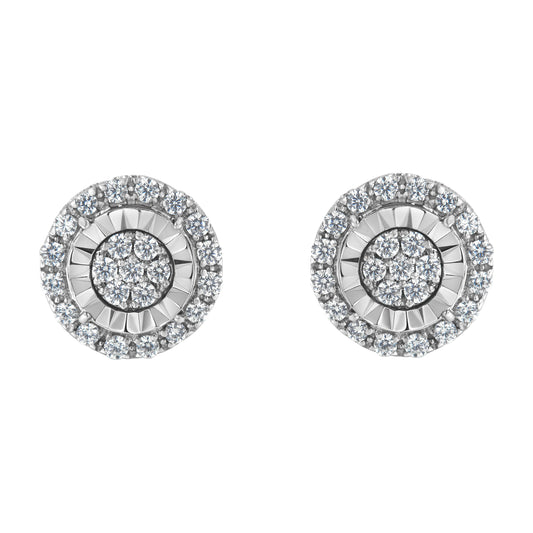 Pendientes de plata de ley con racimo de diamantes (1 quilate peso total, color I-J, claridad I2-I3)