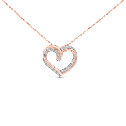 Collar con colgante de corazón abierto de oro rosa de 14K chapado en plata de ley con diamantes de 1/2 quilate