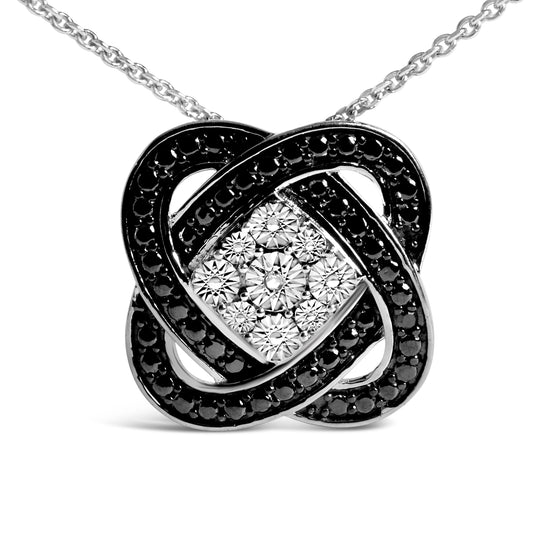Collar con colgante de nudo geométrico con acento de diamante de plata de ley rodiada en negro