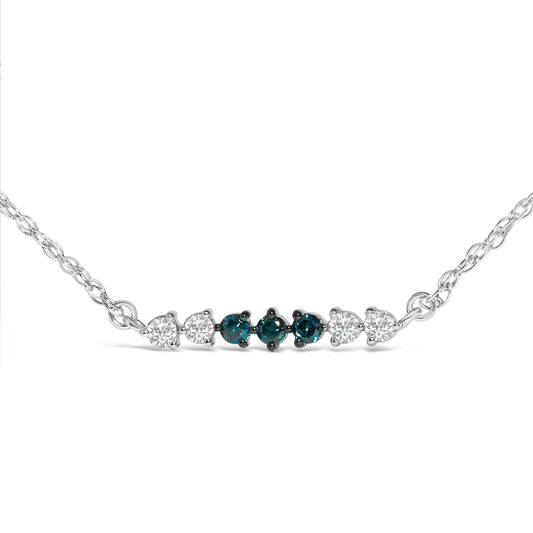 Gargantilla de plata de ley con 6 piedras de diamantes blancos y azules de 1/5 Cttw
