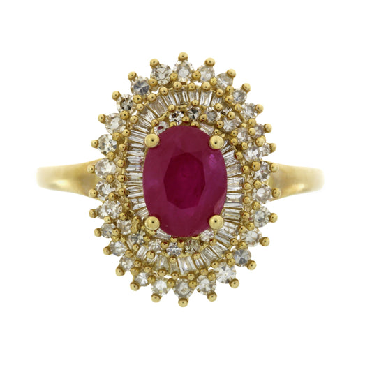 Anillo de oro amarillo de 10 qt con rubí y diamante de 2,05 ct