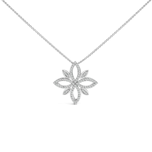Collar con colgante de cruz floral de plata de ley con diamantes de 1/2 quilate (peso total)