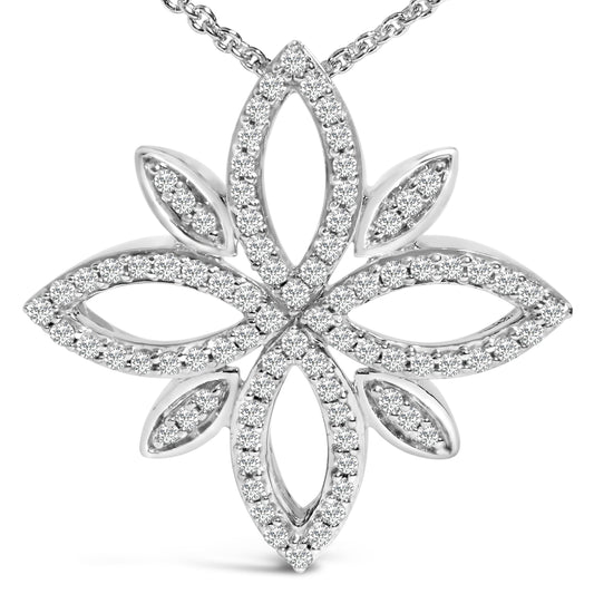 Collar con colgante de cruz floral de plata de ley con diamantes de 1/2 quilate (peso total)
