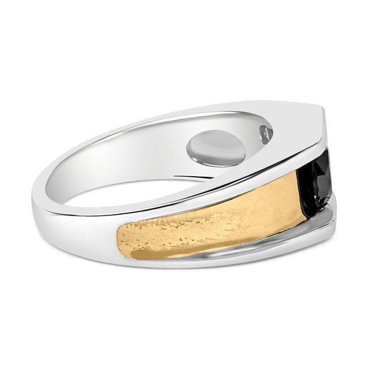 Anillo de banda de oro amarillo de 14K chapado en plata de ley para hombre con diamante negro redondo de 1.0 Cttw