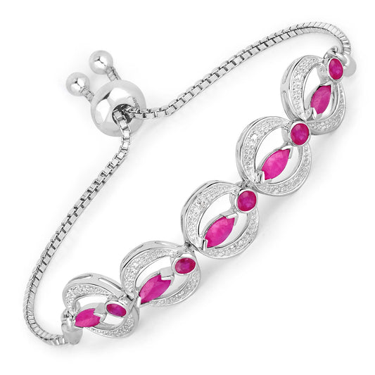 Pulsera de plata de ley .925 con rubíes genuinos de 1.65 quilates y diamantes blancos